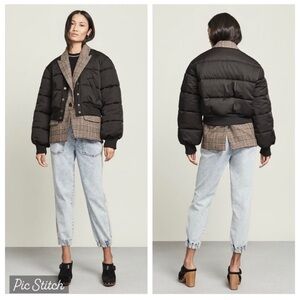 $898 Veronica Beard Larkin Black Quilted Puffer Plaid Dickey Blazer Jacket Sz 0